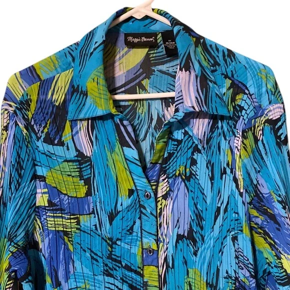 Maggie Barnes Button Up Top Women’s 1X 18/20 Accordion Pleat Bell Sleeve BoHo - Picture 12 of 16